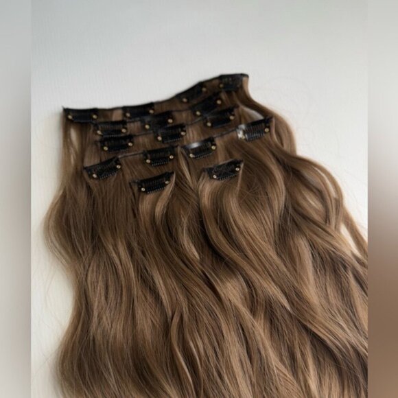 Ash light Brown Clip in 22 in  Hair Extensions in Water Wave Human hair blend - Picture 8 of 12